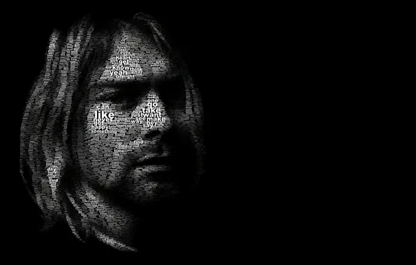Picture text, Nirvana, portrait, words, Kurt Cobain