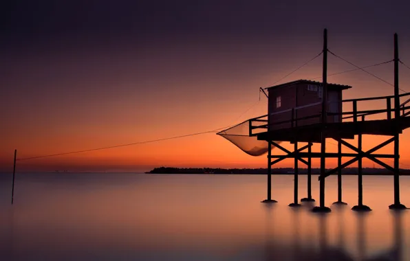 Picture pier, glow, house, pierce, sea