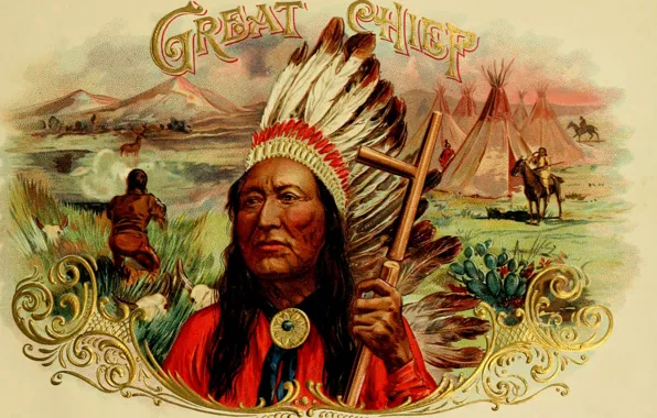 Vintage, illustration poster, native american