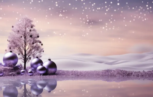 Balls, tree, Christmas, purple, New year, lilac, Christmas decorations, lilac background
