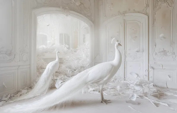 Picture birds, white, peacocks, neural network