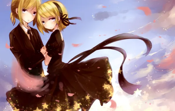 The sky, girl, guy, two, Vocaloid, Vocaloid, Kagamine Len, Kagamine Rin
