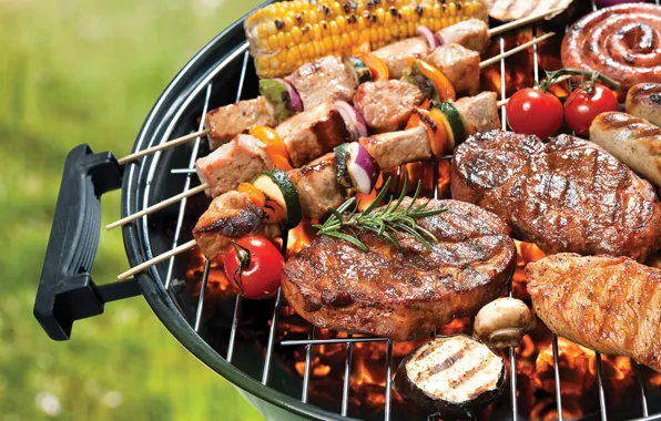 Picture meat, BBQ, vegetables, kebab