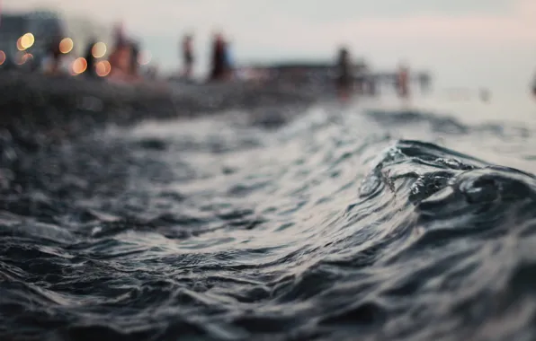 Wave, water, macro, lights, the evening, horizon, bokeh