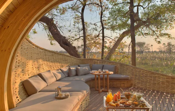 Luxury, Botswana, overlooking the Okavango delta, guest area, Sandie Okavango Safari Lodge, open lodge
