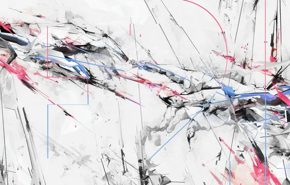 Picture white, line, squirt, abstraction, pink, blue, paint, black