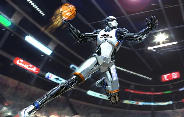 Picture jump, sport, the game, the ball, robot, art, Basketball, match