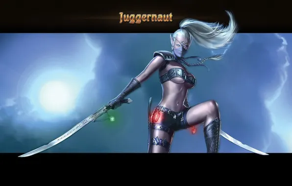 Picture girl, crystals, elf, swords, Juggernaut