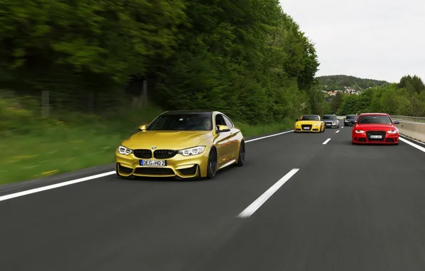Audi, BMW, turbo, red, wheels, Coupe, blue, power