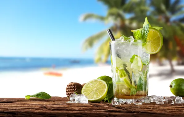 Cocktail, summer, beach, fresh, sea, paradise, drink, mojito