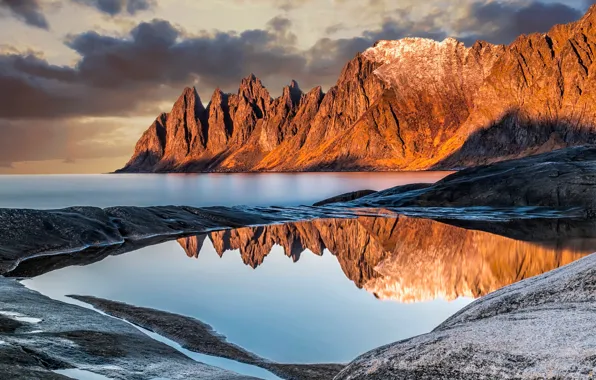 Sea, the sky, water, clouds, light, mountains, clouds, nature