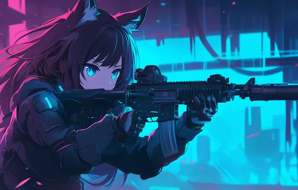 Weapons, anime, art, rifle, special forces, special, The catgirl, Furie