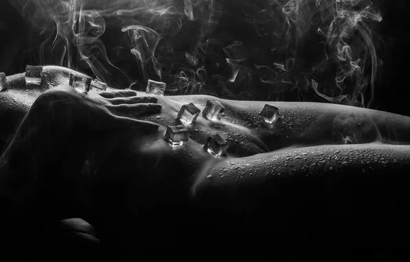 Erotic, girl, body, ice, figure, couples, Nude, black background