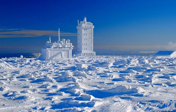 Winter, snow, mountain, Germany, peak, Harz, Saxony-Anhalt, Brocken