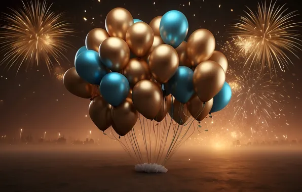 Balls, balloons, holiday, balls, Shine, salute, blue, Christmas