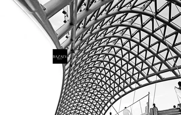 Bridge, the city, architecture, black and white, Tbilisi