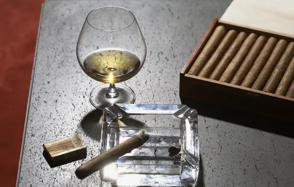 Lighter, cigars, ashtray, alcohol