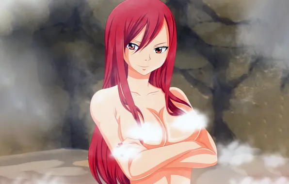 Girl, sexy, red hair, long hair, boobs, anime, beautiful, pretty