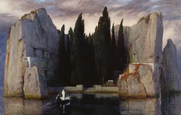 Picture trees, stones, boat, 1883, Symbolism, Arnold .. .. , Isle of the dead
