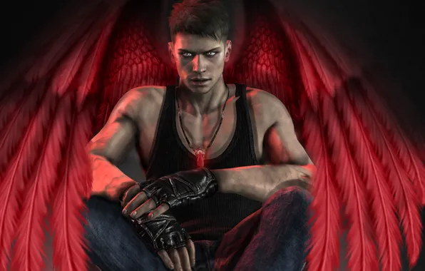 Wings, art, dante, devil may cry 5, red angel, guy. angel