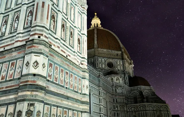 Picture the sky, stars, night, Italy, Florence, Duomo, Giotto's bell tower, the Cathedral of Santa Maria …