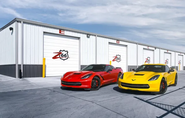 Red, yellow, Corvette, Chevrolet, red, Chevrolet, yellow, front
