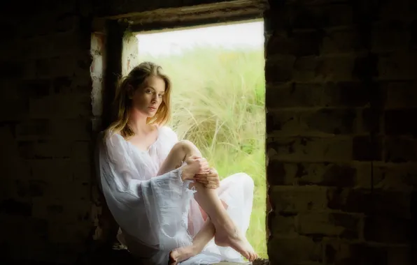 Picture girl, pose, window