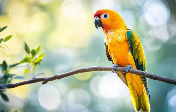 Look, light, yellow, nature, bird, branch, parrot, light background