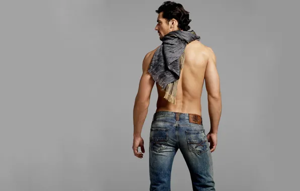 Picture body, back, jeans, guy, Male, shawl