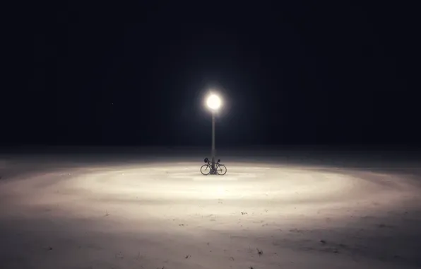 Picture winter, night, bike, street, lantern