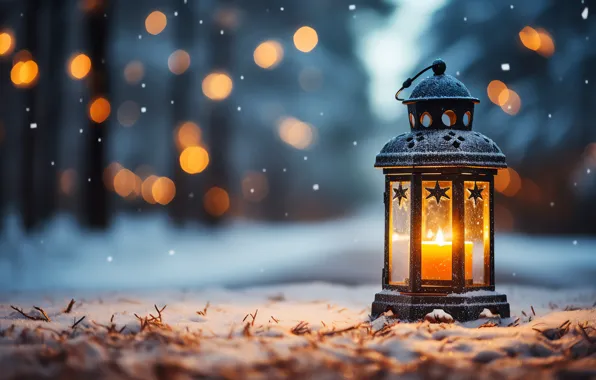 Winter, light, snow, night, nature, candle, Christmas, flashlight