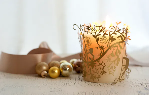 Balls, pattern, candle, New Year, Christmas, tape, the scenery, Christmas