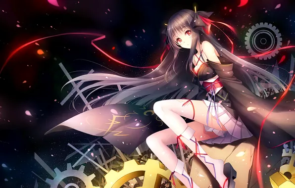 Girl, sexy, cleavage, thighhighs, long hair, dress, boobs, anime