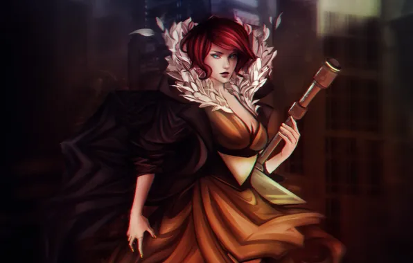 Picture look, girl, weapons, dress, neckline, Red, art, Transistor
