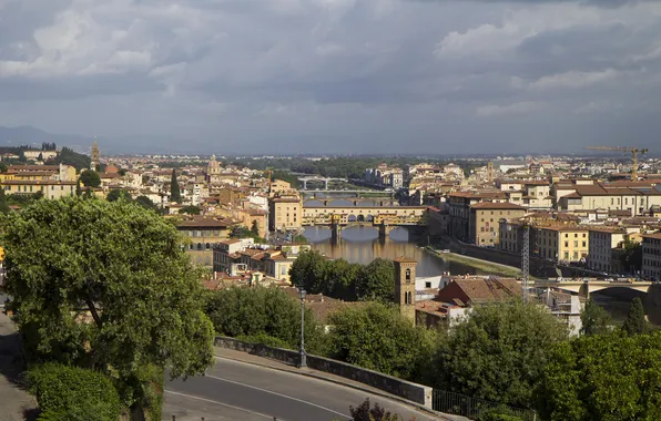 The sky, bridge, river, home, Italy, panorama, Florence, The Ponte Vecchio