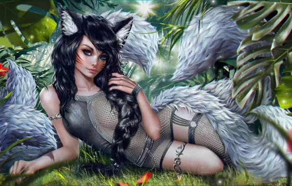 Picture Girl, Ahri, Art, Elf, League of Legends, Nine-Tailed Fox