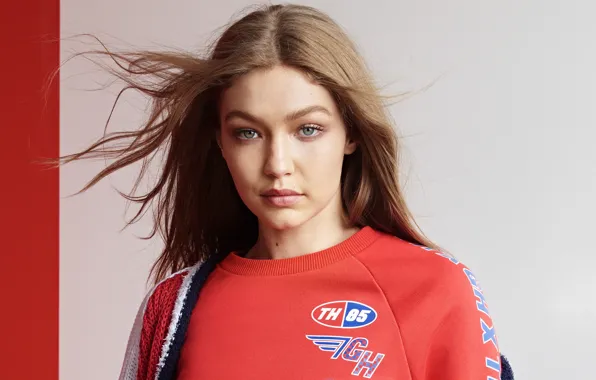 Wallpaper look, girl, model, hair, Gigi Hadid, Tommy Hilfiger for mobile  and desktop, section девушки, resolution 2300x1252 - download