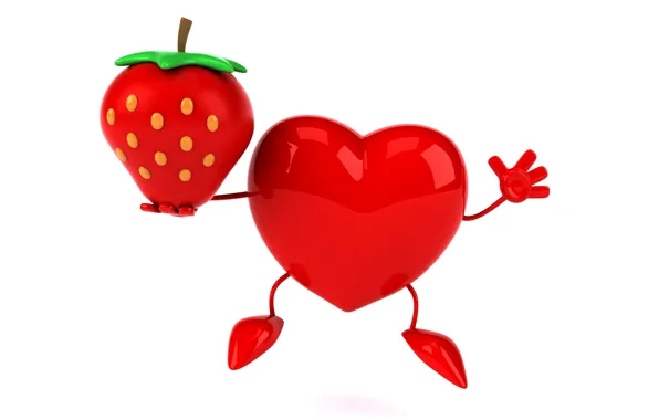 Picture heart, strawberry, heart, strawberry, funny, rendering, 3D Art