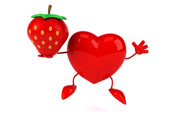 Heart, strawberry, heart, strawberry, funny, rendering, 3D Art