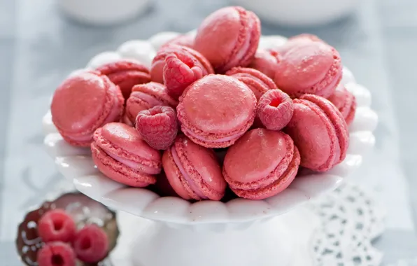 Picture berries, raspberry, cookies, pink, dessert, sweet, Anna Verdina, macaron