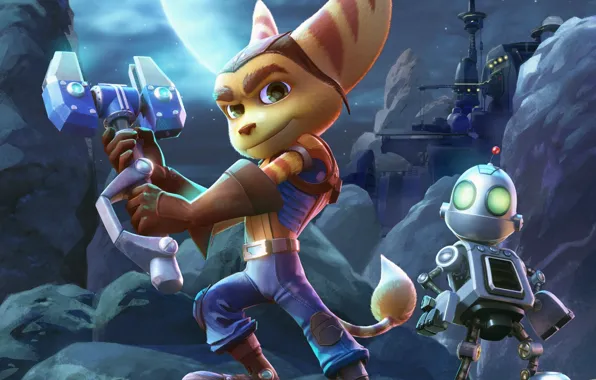 Gun, robot, Sony, tail, animal, hair, gloves, hammer