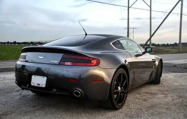 Grey, Aston Martin, posts, Aston Martin, grey, back, power line, vantage V8