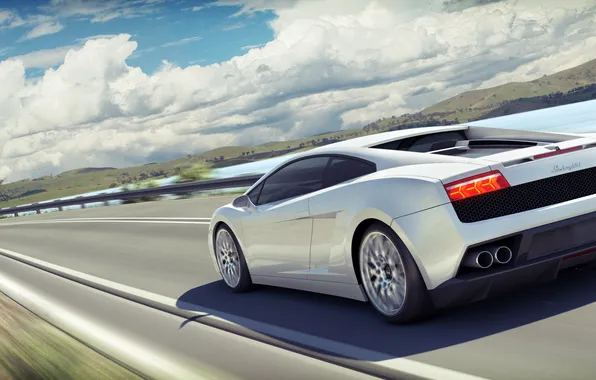 The sky, clouds, landscape, speed, Lamborghini, blur, white, white