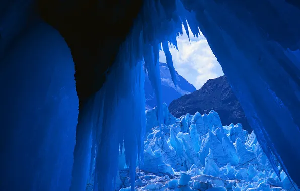 Picture cold, ice, snow, mountains, rock, icicles, ice