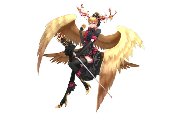 Wings, angel, boots, fantasy, art, heels, guy, blonde