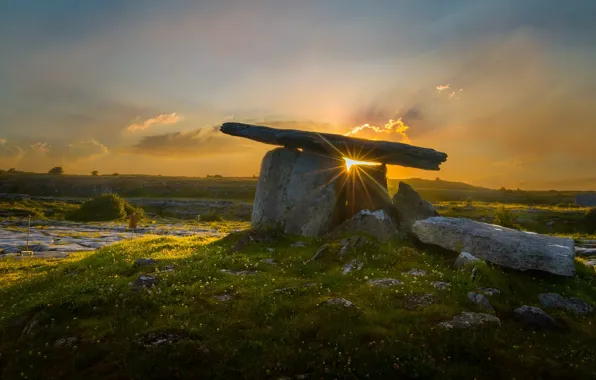 STONES, HORIZON, The SKY, The SUN, SUNSET, RAYS, DAWN, BLOCKS