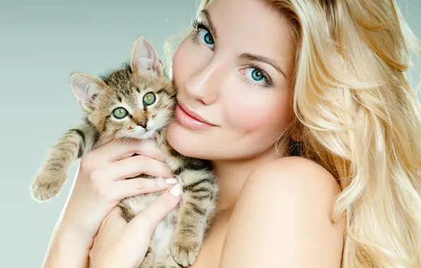 Picture look, girl, background, makeup, hairstyle, blonde, beautiful, kitty