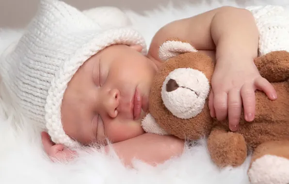Toy, sleep, bear, sleeping, fur, cap, baby