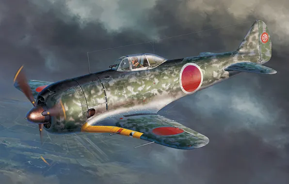 Picture art, airplane, aviation, Nakajima, ww2, ki-44