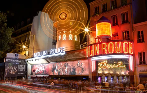 Night, lights, Paris, cabaret, Moulin Rouge